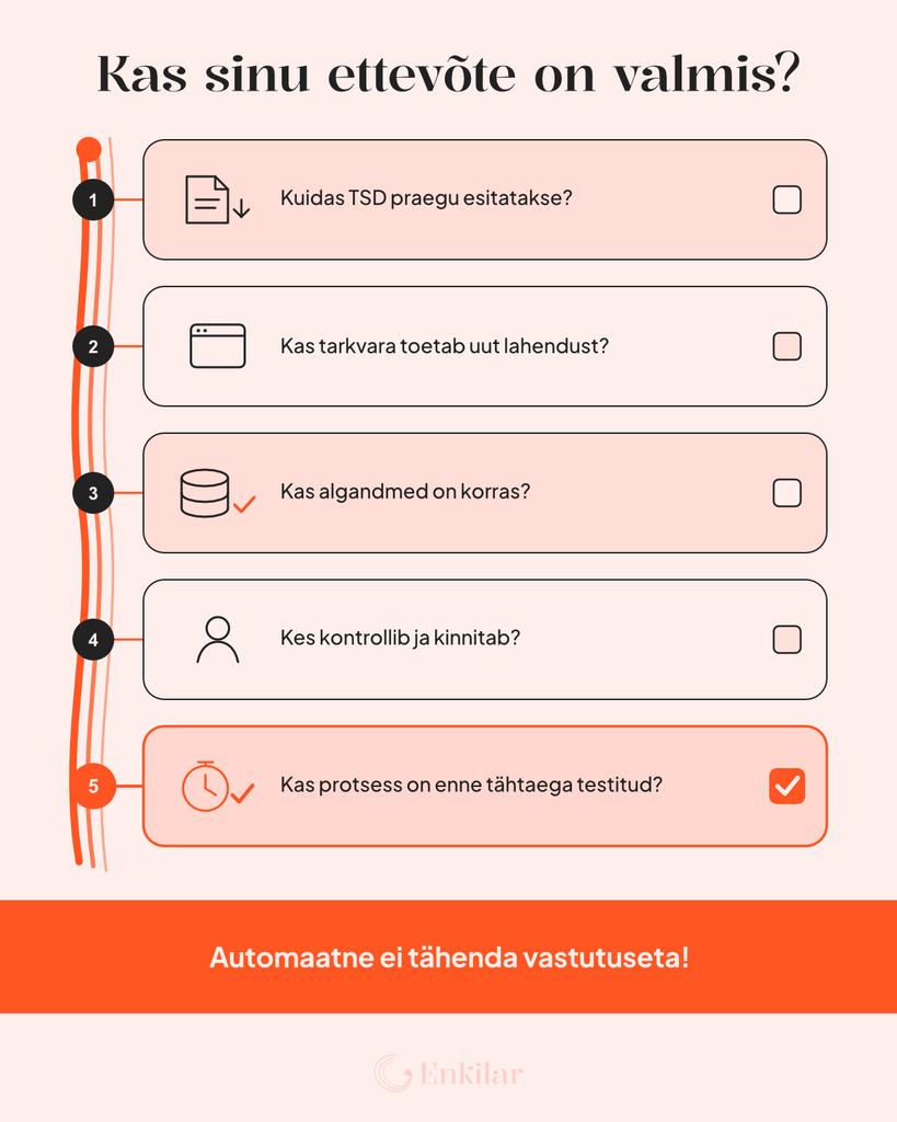 Viis sammu andmepõhiseks TSD aruandluseks valmistumisel.